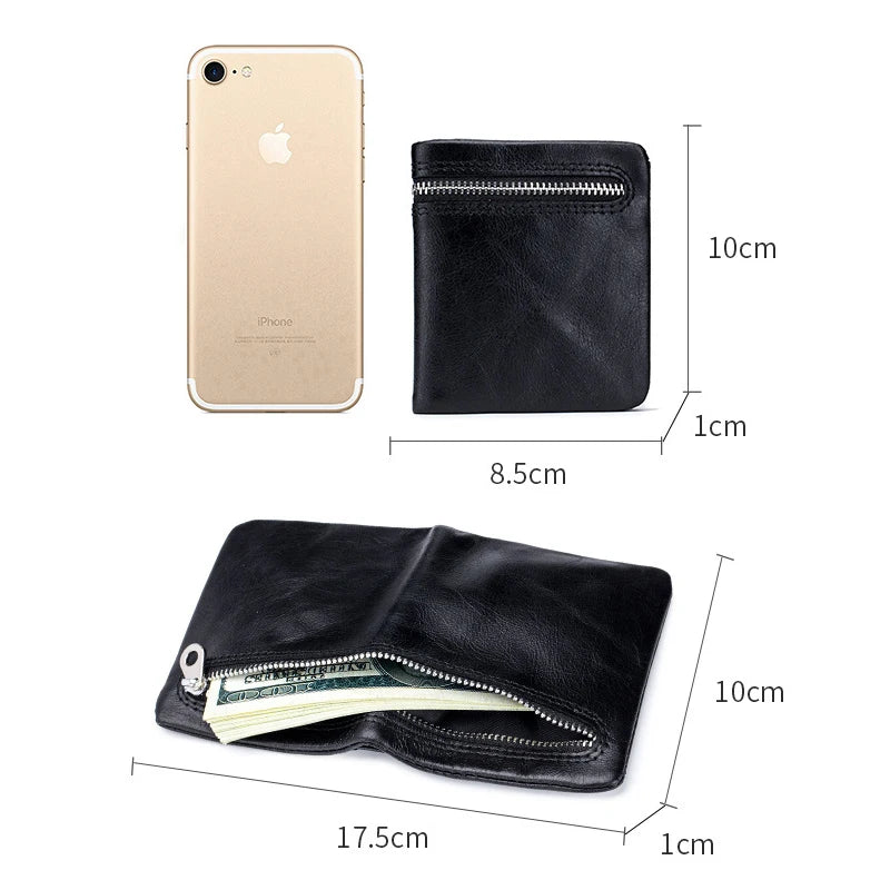 Vintage Leather Zipper Wallet Slim Purse for Men and Women