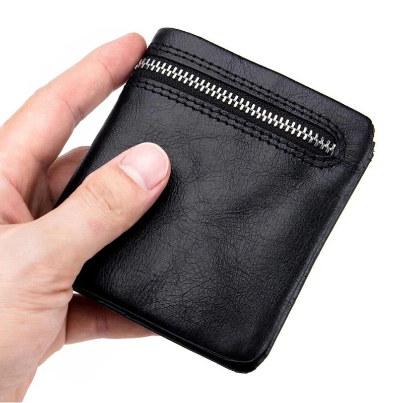 Vintage Leather Zipper Wallet Slim Purse for Men and Women