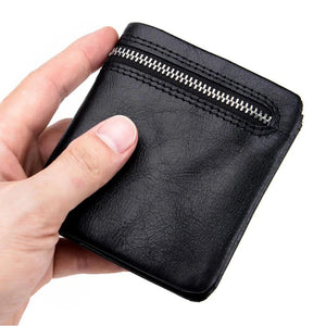Vintage Leather Zipper Wallet Slim Purse for Men and Women