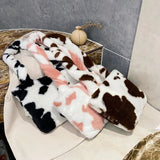 Leopard Pattern Crossbody Bag Soft Plush Shoulder Bag Cow Milk Print Handbag