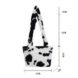 Leopard Pattern Crossbody Bag Soft Plush Shoulder Bag Cow Milk Print Handbag