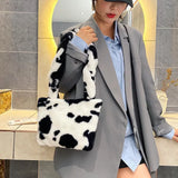 Leopard Pattern Crossbody Bag Plush Shoulder Handbag