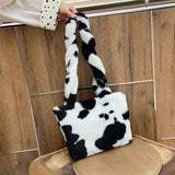 Leopard Pattern Crossbody Bag Plush Shoulder Handbag