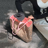 Leopard Pattern Women Tote Handbags Pink Shoulder Bag