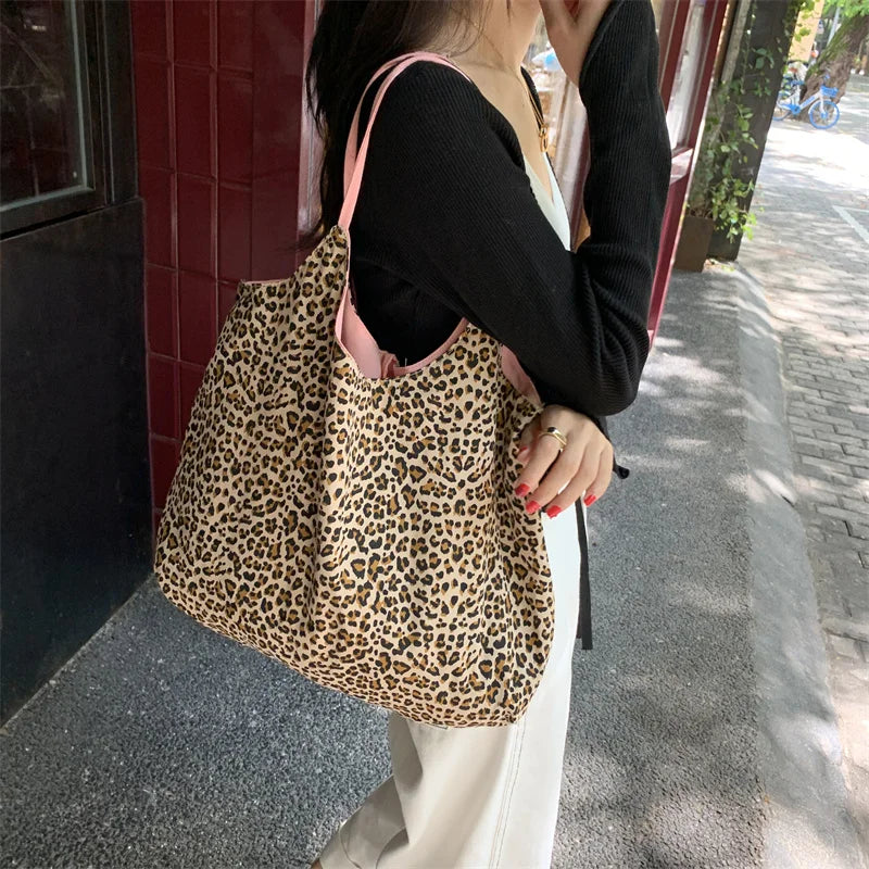 Leopard Pattern Women Tote Handbags Pink Shoulder Bag