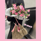 Leopard Pattern Women Tote Handbags Pink Shoulder Bag