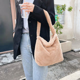 Leopard Print Soft Plush Shoulder Bag Clutch Women Large Capacity Travel Tote