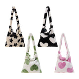 Leopard Print Plush Shoulder Bag Large Capacity Travel Winter Tote