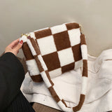Leopard Print Plush Shoulder Bag Large Capacity Travel Winter Tote
