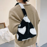 Leopard Print Plush Shoulder Bag Winter Tote