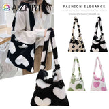 Leopard Print Plush Shoulder Bag Large Capacity Winter Tote
