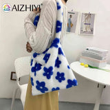 Leopard Print Soft Plush Shoulder Bag Winter Warm Fluffy Tote for Women