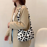 Leopard Print Shoulder Bag Soft Plush Large Capacity Winter Tote