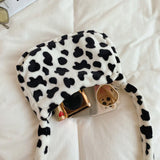 Leopard Print Shoulder Bag Soft Plush Large Capacity Winter Tote