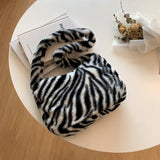 Leopard Print Plush Shoulder Bag for Women Winter Warm Tote