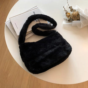 Leopard Print Shoulder Bag Soft Plush Large Capacity Winter Tote