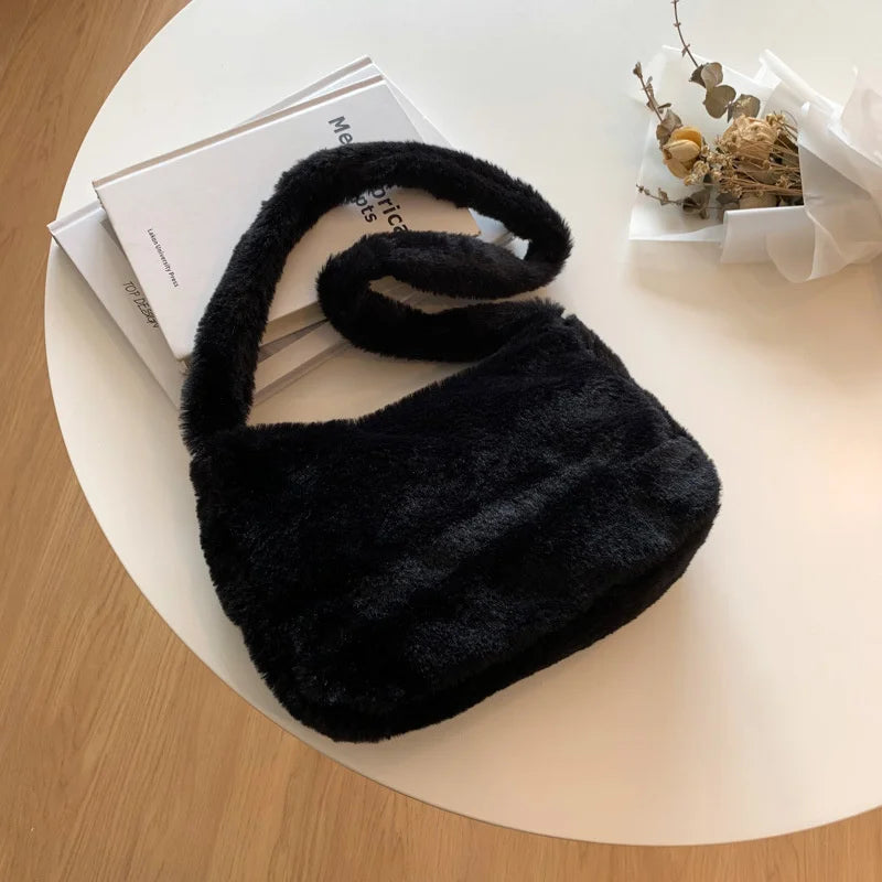 Leopard Print Shoulder Bag Soft Plush Large Capacity Winter Tote