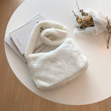 Leopard Print Plush Shoulder Bag for Women Winter Warm Tote