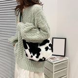 Leopard Print Shoulder Bag Soft Plush Lightweight Tote Travel Bag