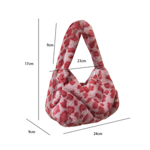 Leopard Print Shoulder Bag Soft Plush Lightweight Tote Travel Bag