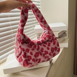 Leopard Print Shoulder Bag Soft Plush Lightweight Tote Travel Bag