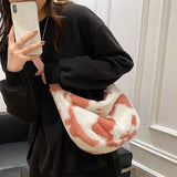 Leopard Print Shoulder Bag Soft Plush Lightweight Tote Travel Bag