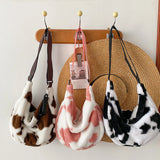 Leopard Print Shoulder Bag Soft Plush Lightweight Tote Travel Bag