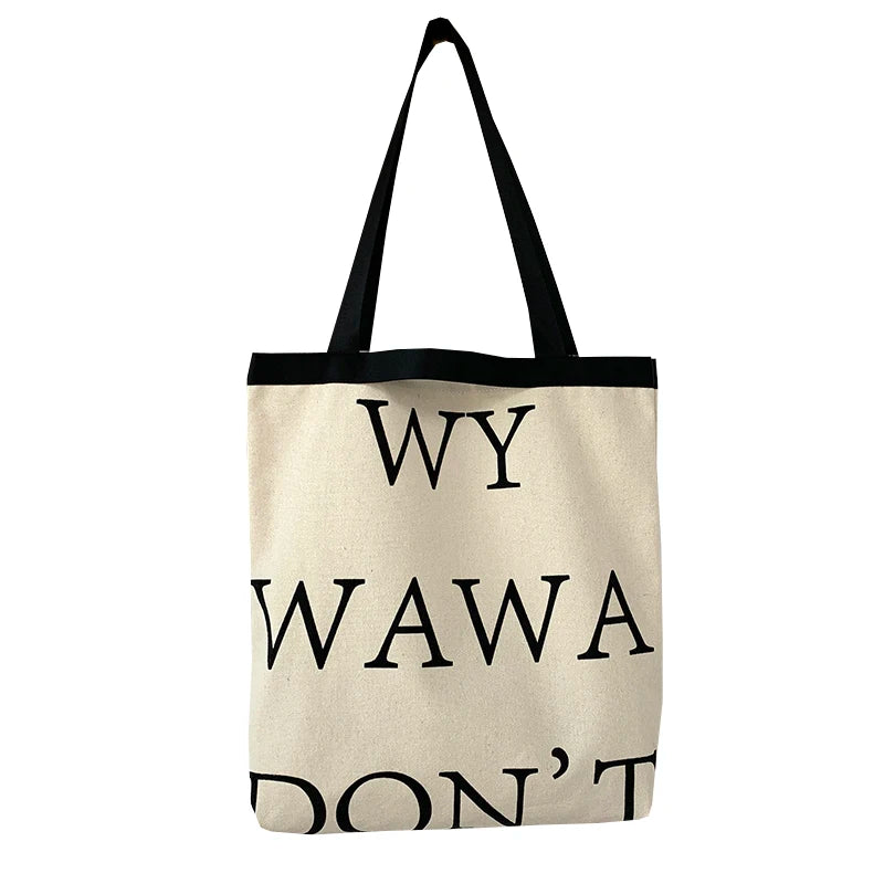 Retro Letter Shoulder Bags Women Canvas Shopping School Student All-match