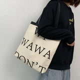 Retro Letter Shoulder Bags Women Canvas Shopping School Student All-match