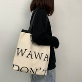 Retro Letter Shoulder Bags Women Canvas Shopping School Student All-match