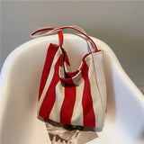 Striped Canvas Shoulder Bag Vintage Style Large Capacity Retro Handbag
