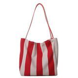 Striped Canvas Shoulder Bag Vintage Style Large Capacity Retro Handbag