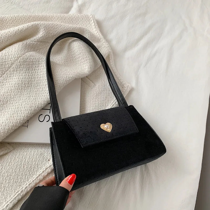 Velvet Pink Heart Underarm Bag Small Square Shoulder Bag