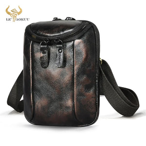 Retro Men Leather Coffee Shoulder Mochila Bag Cigarette Travel Pouch