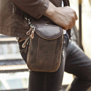 Retro Men Leather Coffee Shoulder Mochila Bag Cigarette Travel Pouch