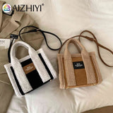 Retro Messenger Bag Women Fleece Shopping Tote Street Use Winter Satchel