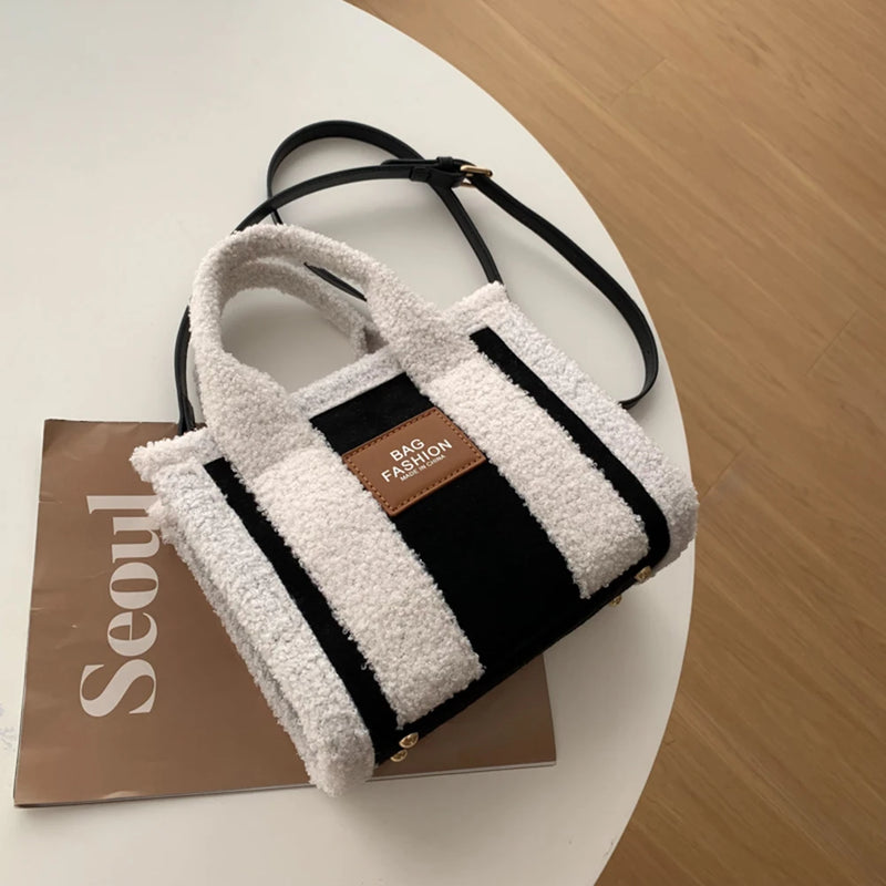 Retro Messenger Bag Women Fleece Shopping Tote Street Use Winter Satchel