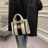Retro Messenger Bag Women Fleece Shopping Tote Street Use Winter Satchel