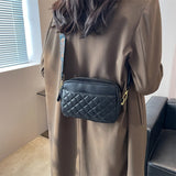 Quilted PU Leather Camera Shoulder Bag Rhombus Pattern Solid Shoulder Purse