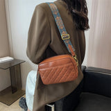 Quilted PU Leather Camera Shoulder Bag Rhombus Pattern Solid Shoulder Purse