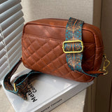 Quilted PU Leather Camera Shoulder Bag Rhombus Pattern Solid Shoulder Purse