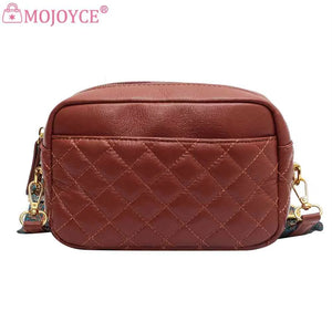 Quilted PU Leather Camera Shoulder Bag Prints Wide Strap Solid Zipper Small