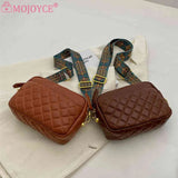 Quilted PU Leather Camera Shoulder Bag Prints Wide Strap Solid Zipper Small