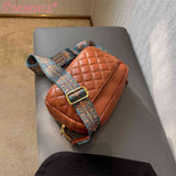 Quilted PU Leather Camera Shoulder Bag Prints Wide Strap Solid Zipper Small