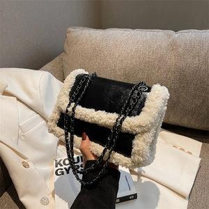 Retro Messenger Handbags Women Faux Suede Shopping Tote Fleece Flap