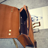 Vintage Metal Chains Hasp Nubuck Leather Shoulder Bag