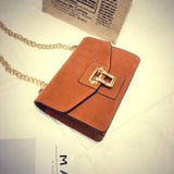 Vintage Metal Chains Hasp Nubuck Leather Shoulder Bag