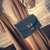 Vintage Metal Chains Hasp Nubuck Leather Shoulder Bag