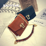 Vintage Metal Chains Hasp Nubuck Leather Shoulder Bag