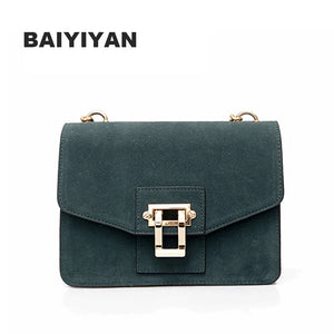 Vintage Metal Chains Hasp Nubuck Leather Shoulder Bag